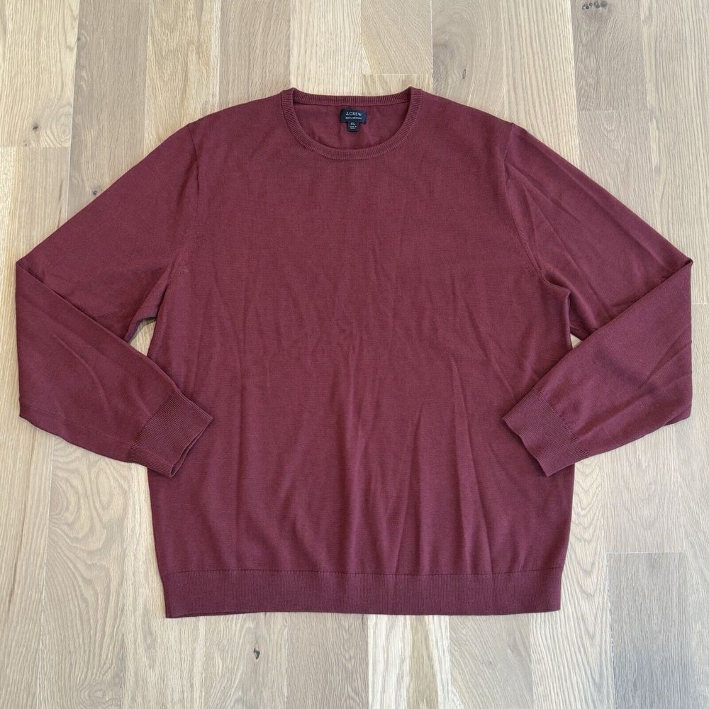 J Crew Sweater Men Size XL‎ Pullover Top Maroon Red Wine Merino Wool Blend Knit